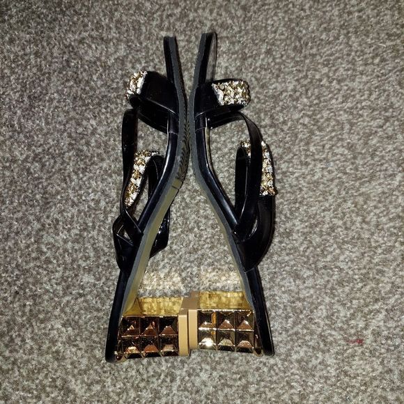 Rhinestone Decor Chunky Heeled Slide Sandals - Picture 7 of 13